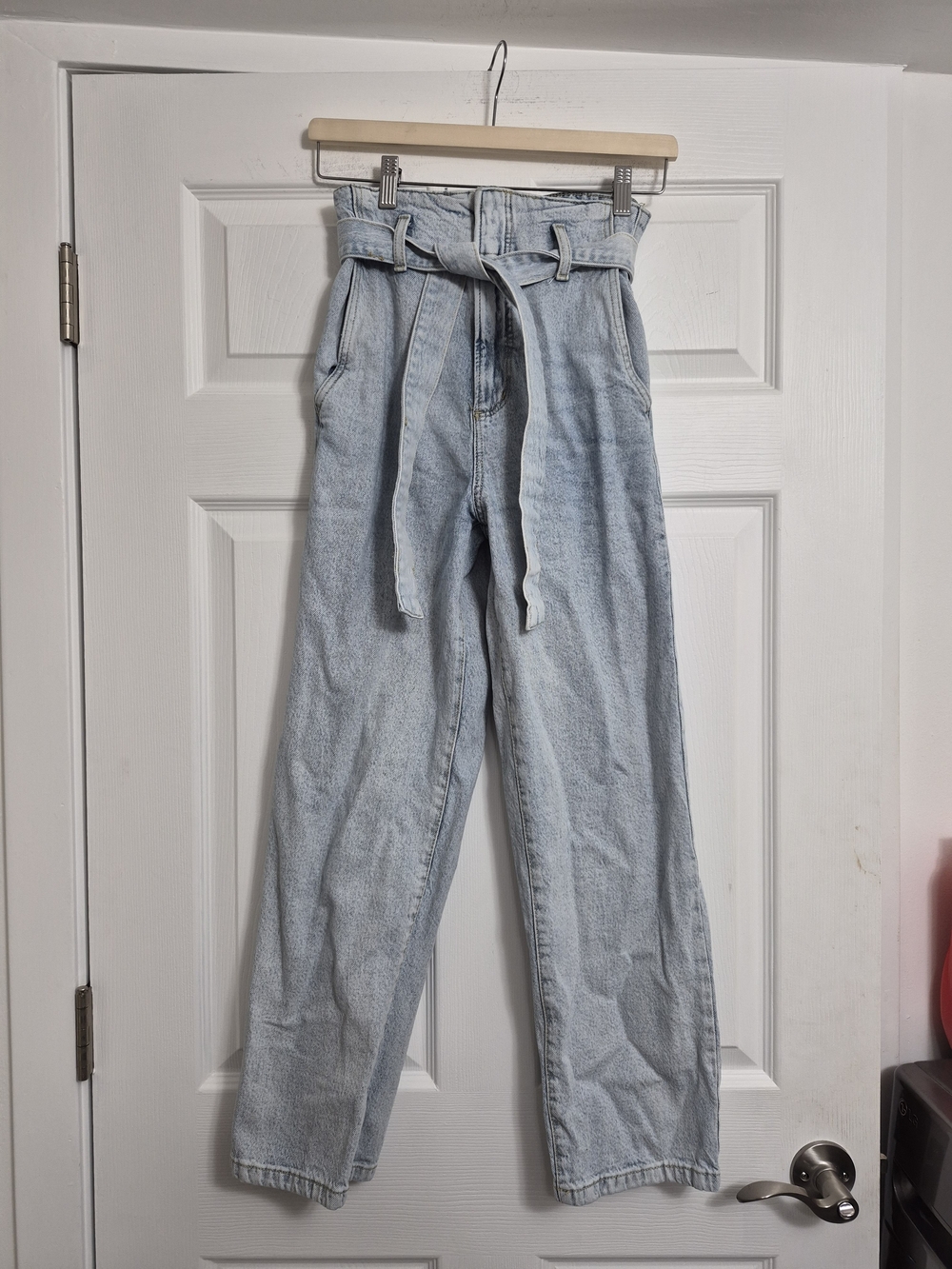 Dynamite Light Blue Paperbag Waist Jeans with Self-Tie